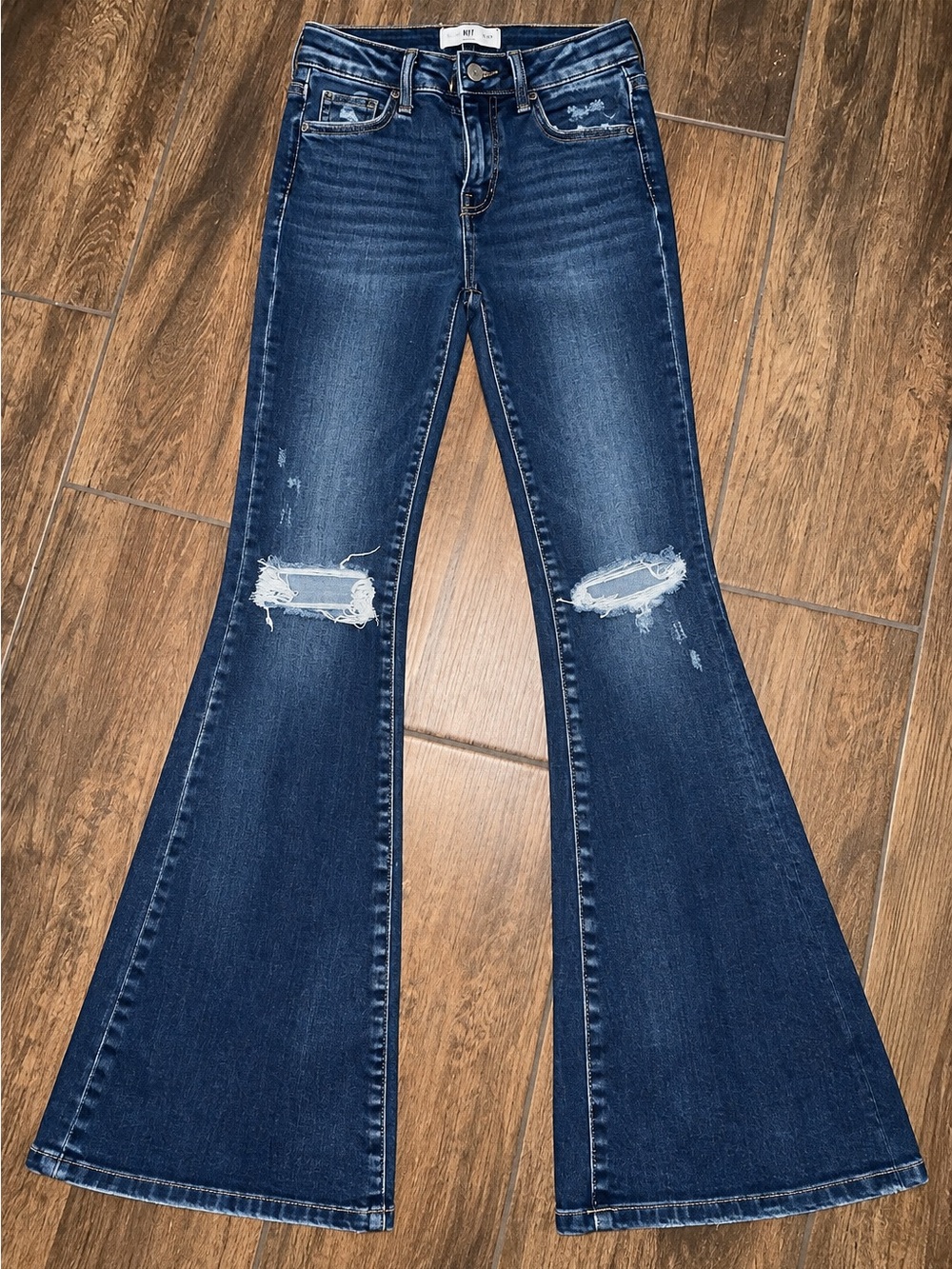 Girls Flying Monkey Distressed Dark Blue Flare Jeans - size 10
